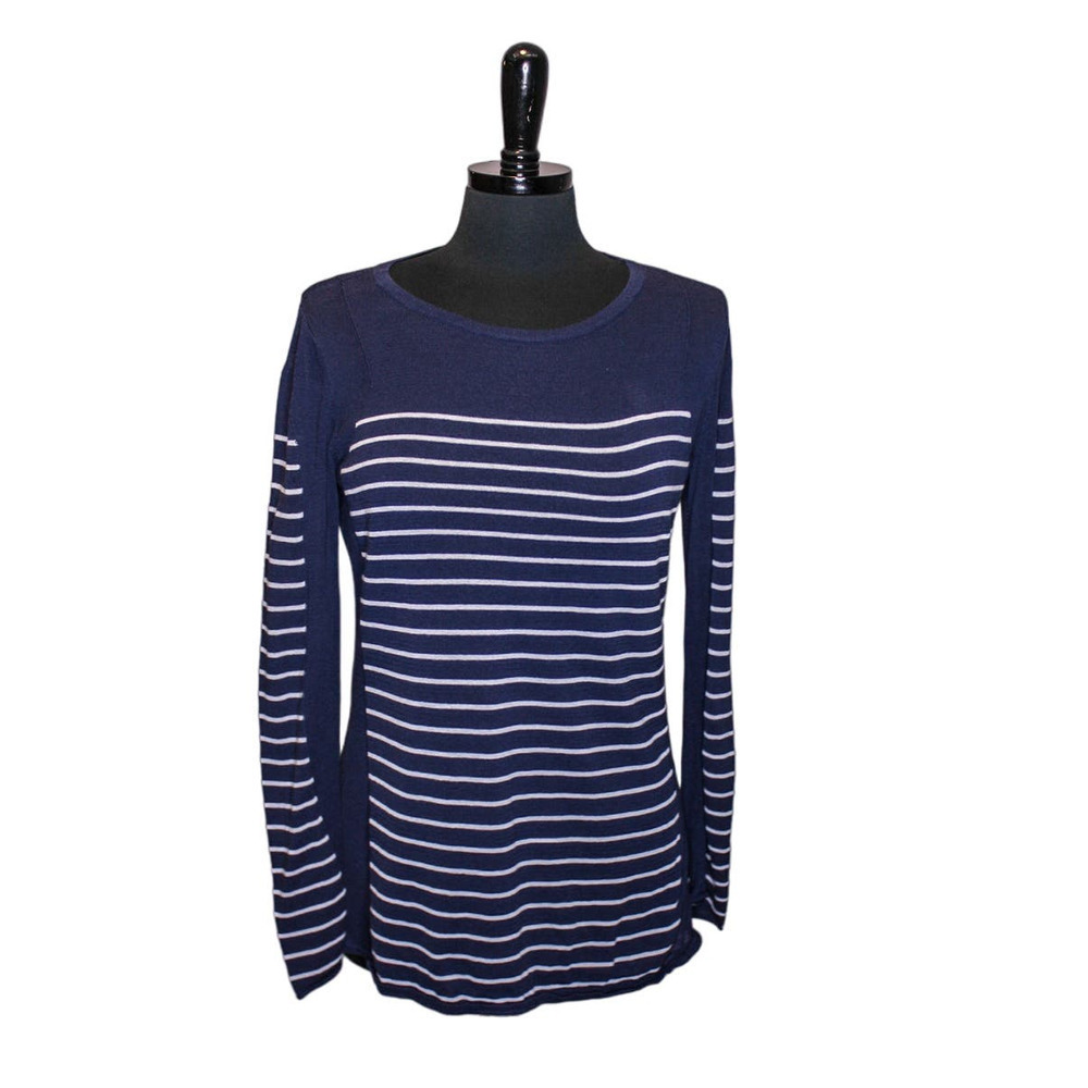 Cabi Striped Lightweight Sweater Pullover Crewneck Blue White Size M
